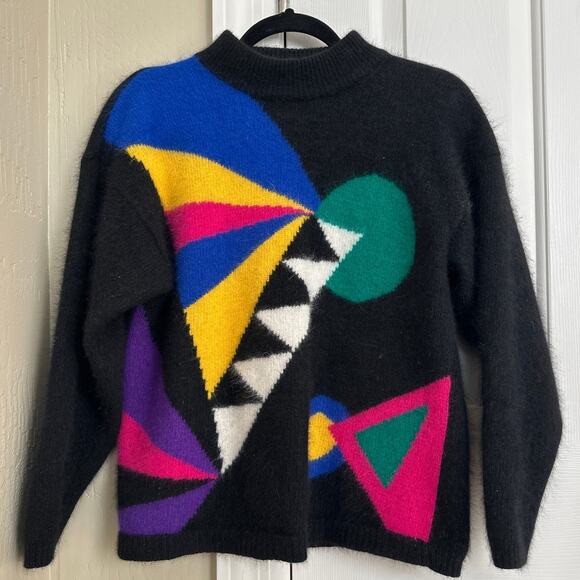 Vintage Angora Lambs Wool Geometric 80s Sweater Rafella Medium - Picture 1 of 6